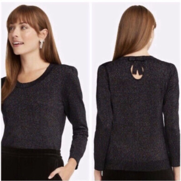 Draper James Sweaters - Draper James black sweater with rainbow sparkle and bow on back size XS